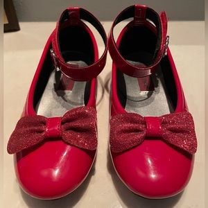 Girls Shoes size 3 red dress shoes with velcro strap and glittery red bow